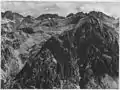 Southwest aspect of Palisade Crest centered at topPhoto by Ansel Adams circa 1936(Mt. Sill upper left, Middle Palisade upper right)