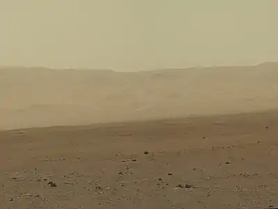 Gale Crater rim about 18 km (11 mi) North of the Curiosity rover on August 9, 2012