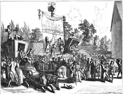 A parade of acrobatics at the entrance to the cabaret of Ramponneau (18th century)