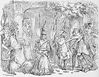 Engraving of a party of mummers 1864