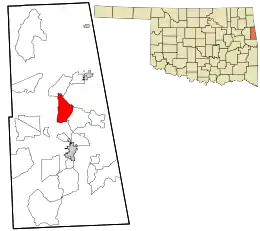 Location within Adair County and the state of Oklahoma