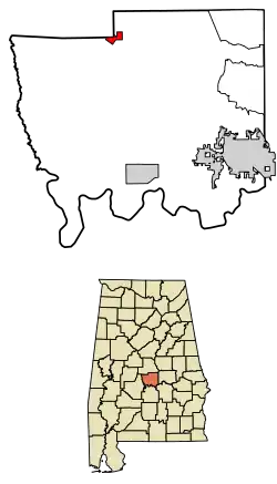 Location of Billingsley in Autauga County, Alabama.