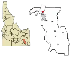 Location of Tyhee in Bannock County, Idaho.