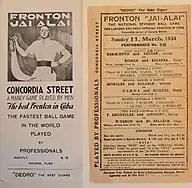 1934-program, "The Largest and Only Official Fronton in Cuba-Concordia corner of Lucena Street."