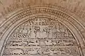 The return and triumph of Christ, depicted on the southern portal tympanum of the St Pierre abbey church.