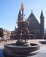 Fountain at the Binnenhof, in honor of Count William II of Holland. The fountain was donated in 1885 by the citizens of The Hague, on the occasion of a major overhaul of the Binnenhof complex]