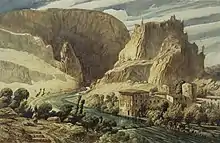 Paul Huet, Fontaine de Vaucluse, ca. 1839, watercolor, 28.9 × 44.5 cm. Brooklyn Museum