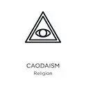 A stylized triangle with an oval with a circle inside. The caption 'CAODAISM / Religion' is below.