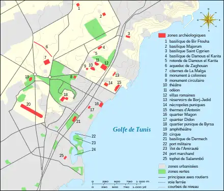 Map of the various elements of the Carthage archaeological site