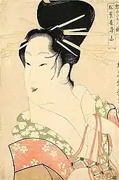 The Courtesan Someyama of the Matsubaya house, from the series Contest of Beauties in the Gay Quarters, by Eishosai Choki (active from about 1786 to 1808)
