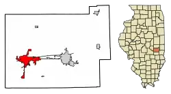 Location of Mattoon in Coles County, Illinois.