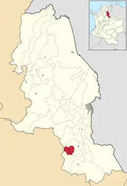 Location of the municipality and town of Mutiscua in the Norte de Santander Department of Colombia.