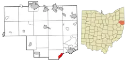 Location of Wellsville in Columbiana County and in the State of Ohio