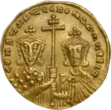 Gold solidus depicting Constantine VII with Romanos II, 945–959.