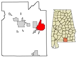 Location of Opp in Covington County, Alabama.