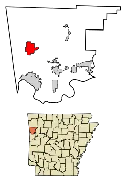 Location of Cedarville in Crawford County, Arkansas.