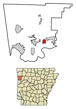 Location of Dyer in Crawford County, Arkansas.