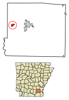 Location of Wilmar in Drew County, Arkansas.