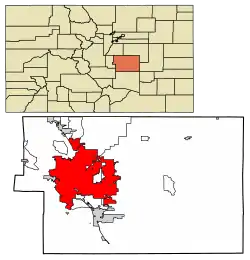 Location of the City of Colorado Springs in El Paso County, Colorado