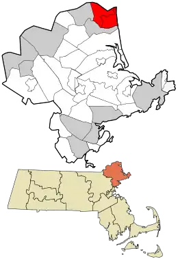 Location in Essex County and the state of Massachusetts
