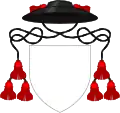 Hat sable with three tassels gules per side, used by Anglican canons in place of a helmet