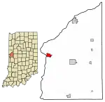 Location of Covington in Fountain County, Indiana.