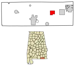 Location of Hartford in Geneva County, Alabama.