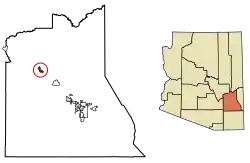 Location of Bylas in Graham County, Arizona.