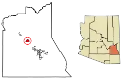 Location of Fort Thomas in Graham County, Arizona.