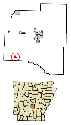 Location of Leola in Grant County, Arkansas.