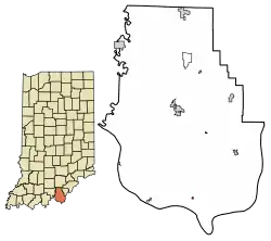 Location of Laconia in Harrison County, Indiana.