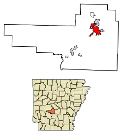 Location of Malvern in Hot Spring County, Arkansas.