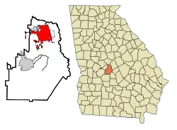 Location in Houston County and the state of Georgia