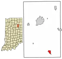 Location of Warren in Huntington County, Indiana.