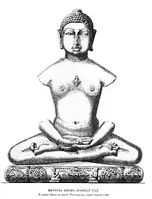 Jain statue inscribed Samvat 1134 (1077 CE), about 60 years after the sack of Mathura by Mahmud of Ghazni. Kankali Tila, Mathura.