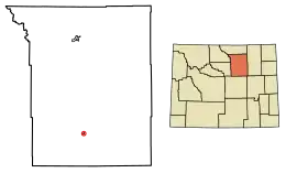 Location of Kaycee in Johnson County, Wyoming.