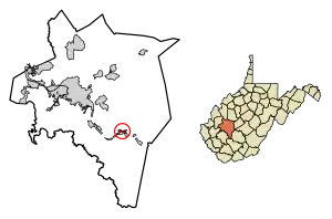 Location of Cedar Grove in Kanawha County, West Virginia.