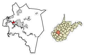 Location of Dunbar in Kanawha County, West Virginia.