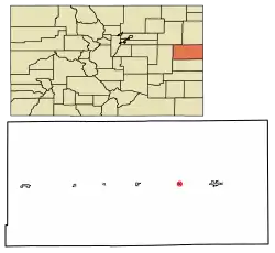 Location of the Town of Bethune in Kit Carson County, Colorado.
