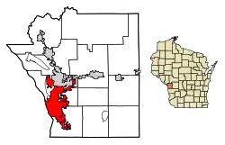 Location of La Crosse in La Crosse County, Wisconsin.