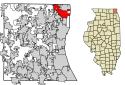 Location of Zion in Lake County, Illinois.