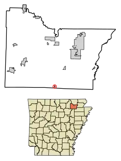 Location of Alicia in Lawrence County, Arkansas.