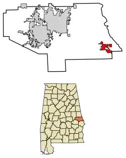 Location of Smiths Station in Lee County, Alabama.