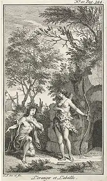 The princes kneels before Aimée, who is wearing ragged clothes and had a bow and arrow