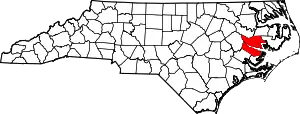 Map of North Carolina highlighting Beaufort County