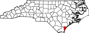 Map of North Carolina highlighting New Hanover County