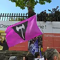 Labrys flag at Pride March, Rouen, France, 2019