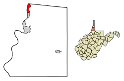 Location of Benwood in Marshall County, West Virginia.