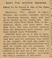 Mary Sweeny Newspaper Article - Ann Arbor Argus  - March 26, 1897