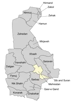 Location of Mehrestan County in Sistan and Baluchestan province